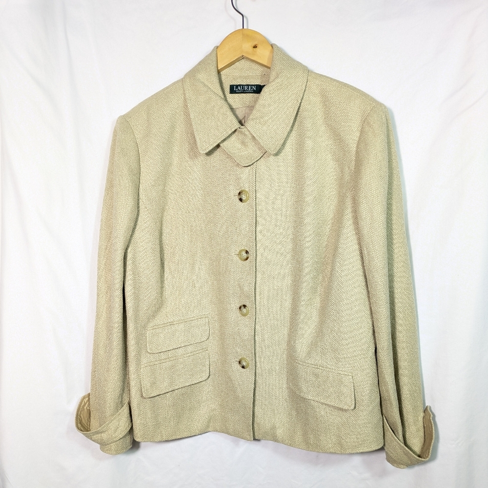 Ralph Lauren Neutral Beige Silk/Linen Blazer/Jacket Career, Casual Fall Sz 18W